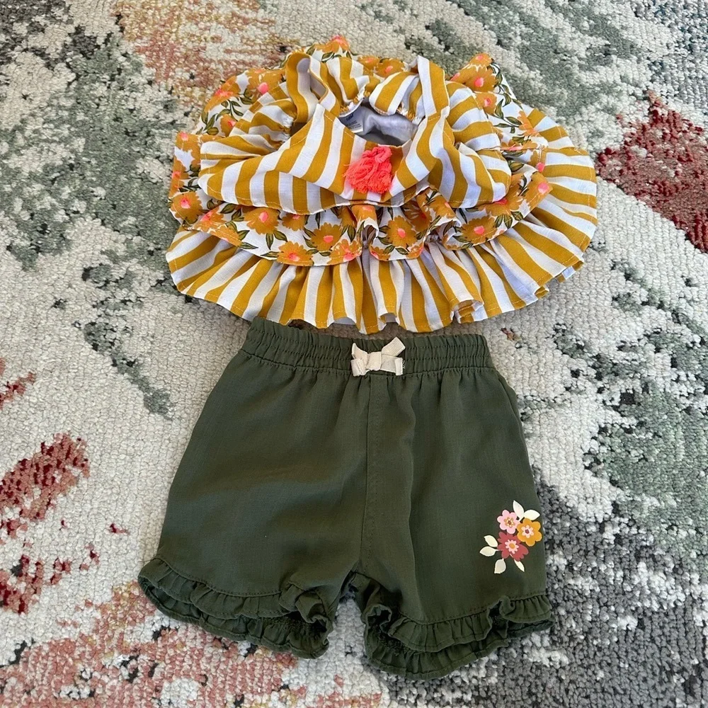 Daisy Fuentes Bohemian Ruffle Flowy Blouse + Ruffle Shorts 18 M Baby Girl